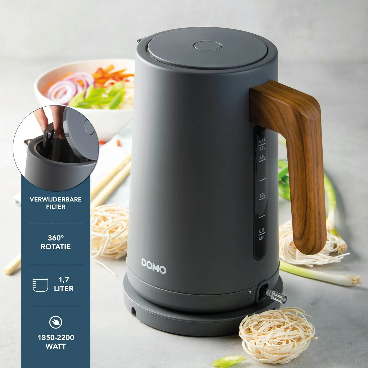 Domo DO9268WK Waterkoker 1,7L - Matgrijs