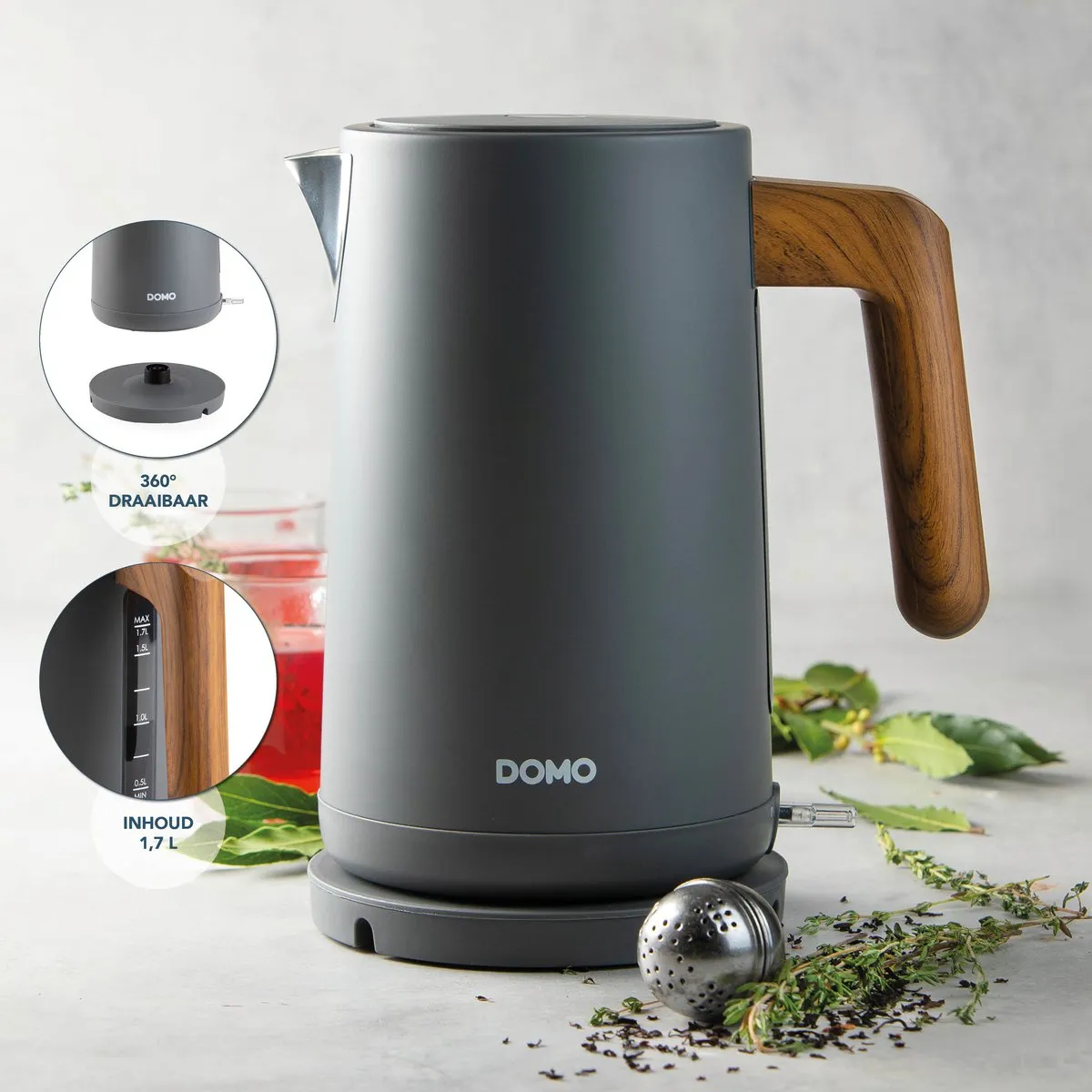 Domo DO9268WK Waterkoker 1,7L - Matgrijs