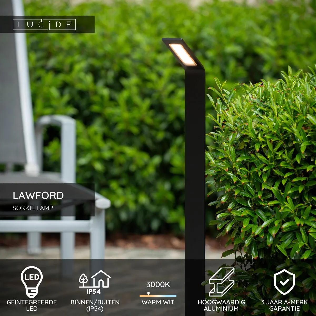 Lucide Lawford Sokkellamp LED 6W 3000K - Zwart