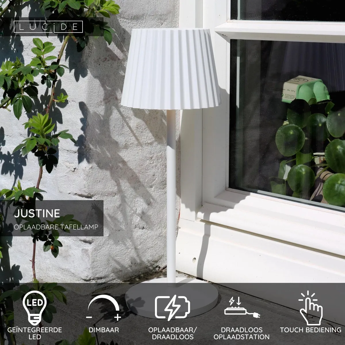 Lucide Justine Oplaadbare Tafellamp - Wit - IP54 - 2700K