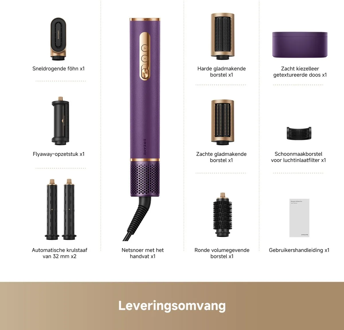 Dreame AirStyle Pro AMF18A Föhnset - 1300W - 7 Opzetstukken - Paars - afbeelding 6 van 6