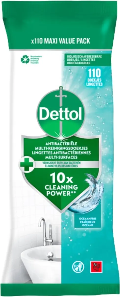 Dettol Reinigingsdoekjes Power & Fresh Ocean - 110 Stuks