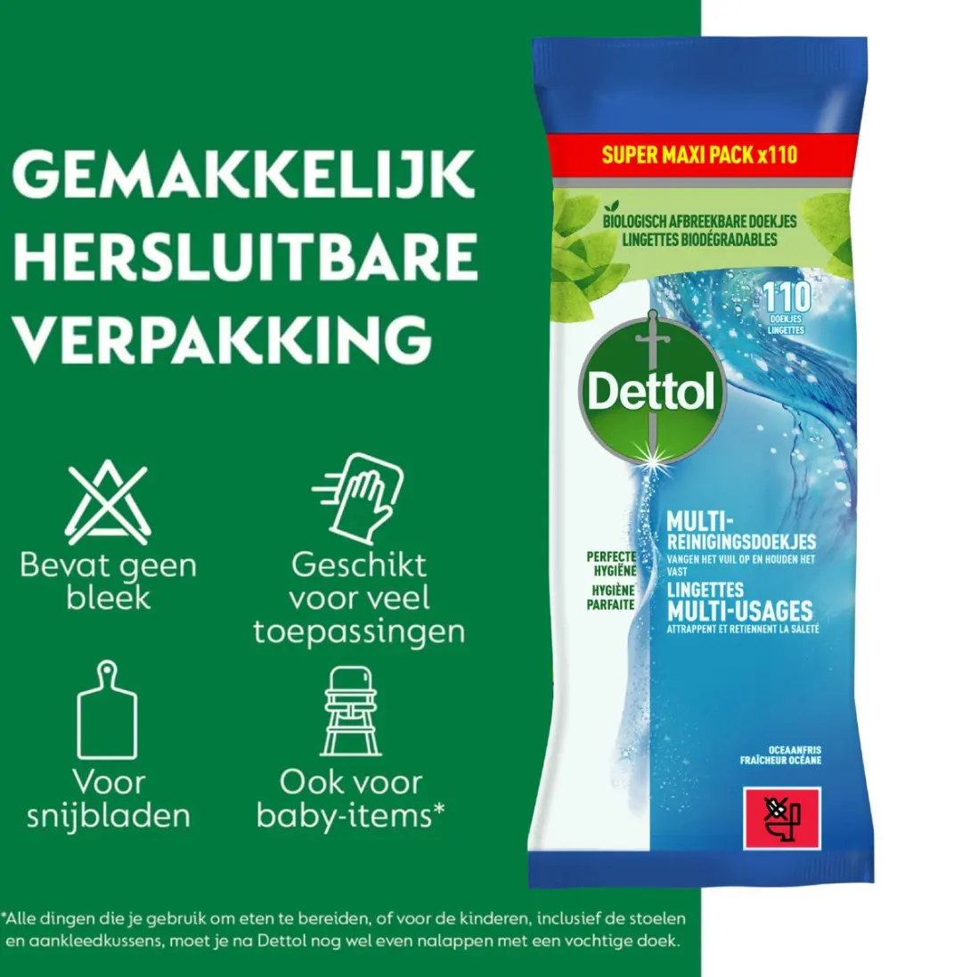 Dettol Reinigingsdoekjes Power & Fresh Ocean - 110 Stuks