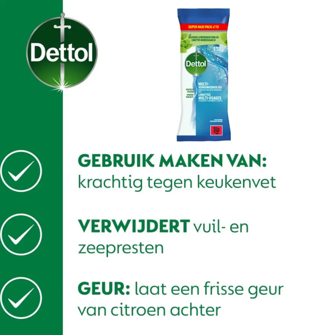 Dettol Reinigingsdoekjes Power & Fresh Ocean - 110 Stuks