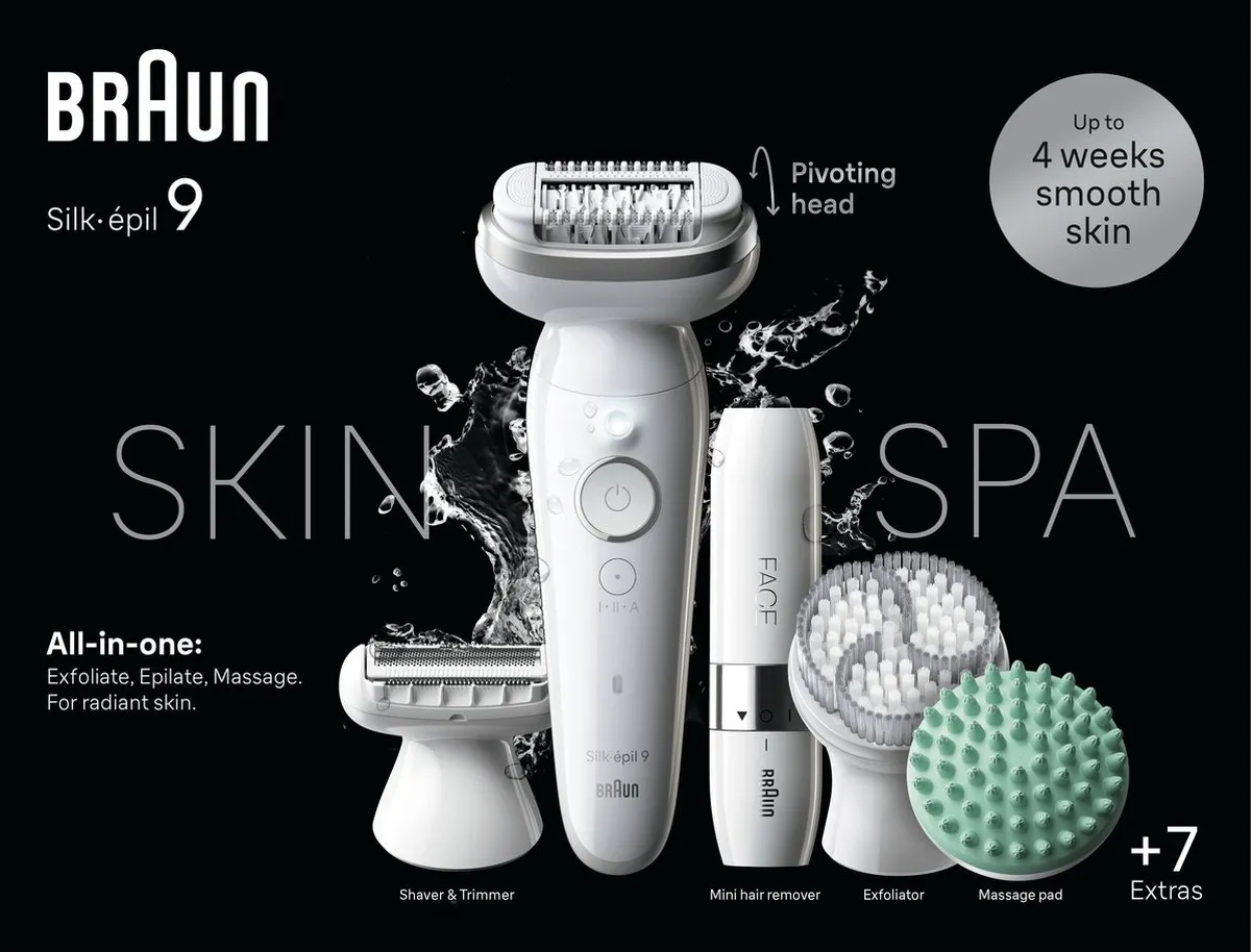 Braun Silk·épil 9 9-381 Epilator - 6 Opzetstukken - Wit/Zilver