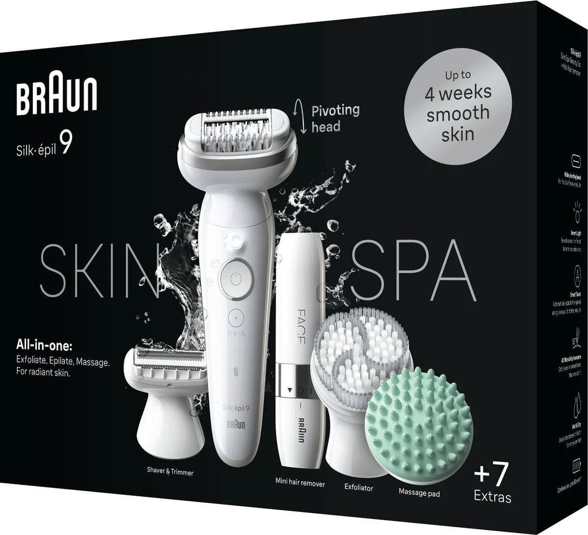 Braun Silk·épil 9 9-381 Epilator - 6 Opzetstukken - Wit/Zilver