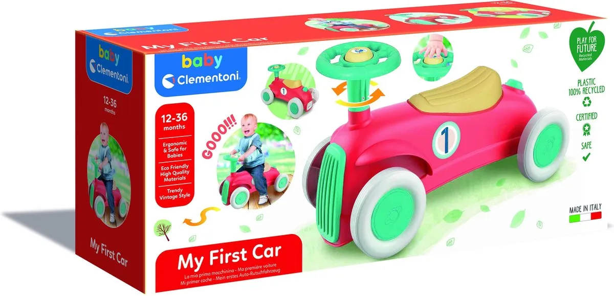 Clementoni Mijn Eerste Loopauto Speelgoedauto 12-36 maanden - Rood/ Groen