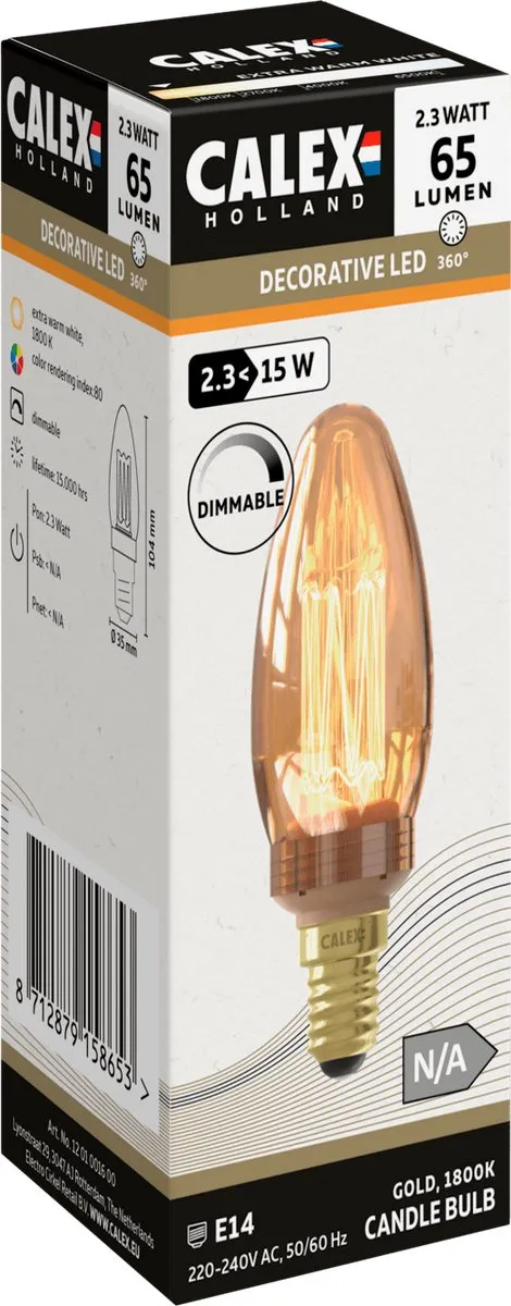 Calex Lichtbron C Kaars Goud - 1800K - Ø3,5cm - afbeelding 6 van 6
