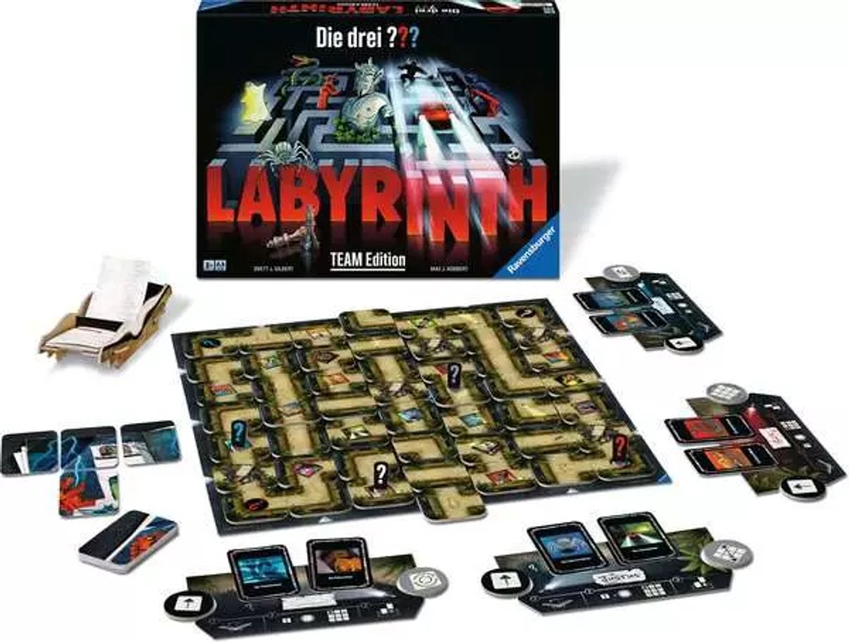 Ravensburger bordspel Die drie ??? Labyrinth - Team Edition voor families.
