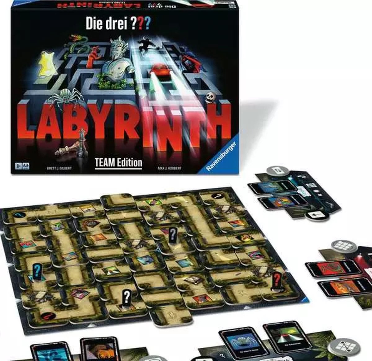 Ravensburger bordspel Die drie ??? Labyrinth - Team Edition voor families.