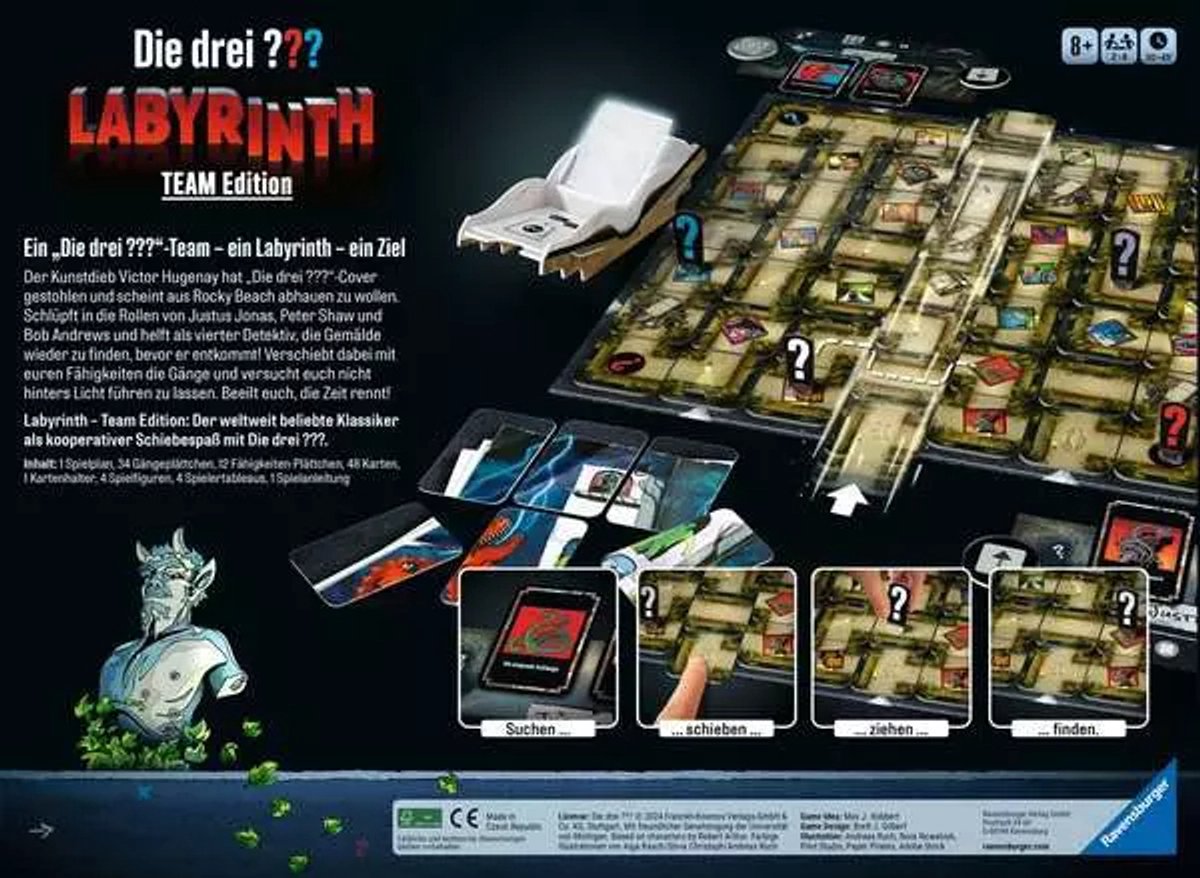Ravensburger bordspel Die drie ??? Labyrinth - Team Edition voor families.