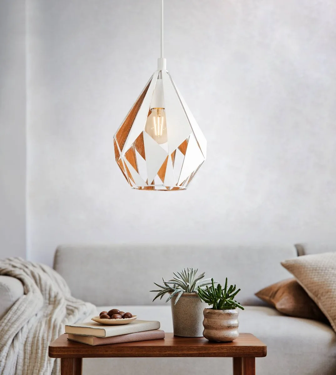 Eglo Carlton 1 Hanglamp E27 - 20,5 cm - Wit/Goud - afbeelding 6 van 6