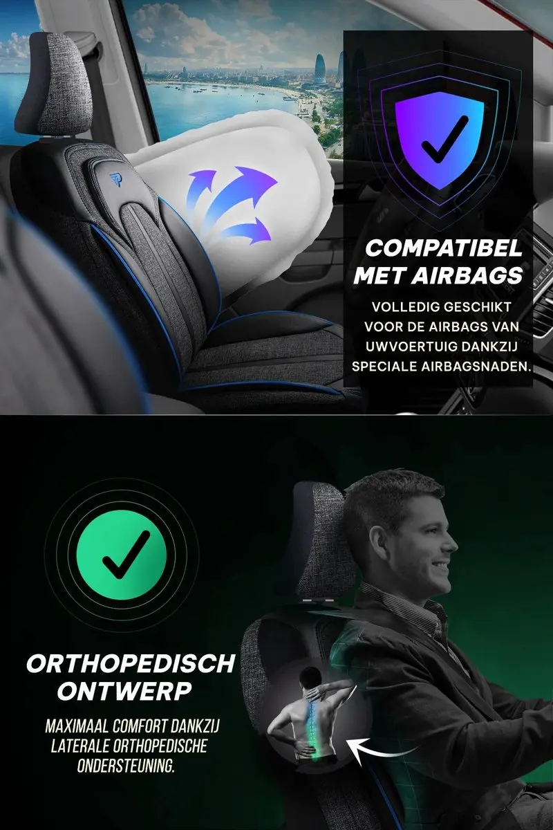 Panda Stoelhoezen Fiat Regata 1984-1990 - Sevilla Antraciet/Blauw