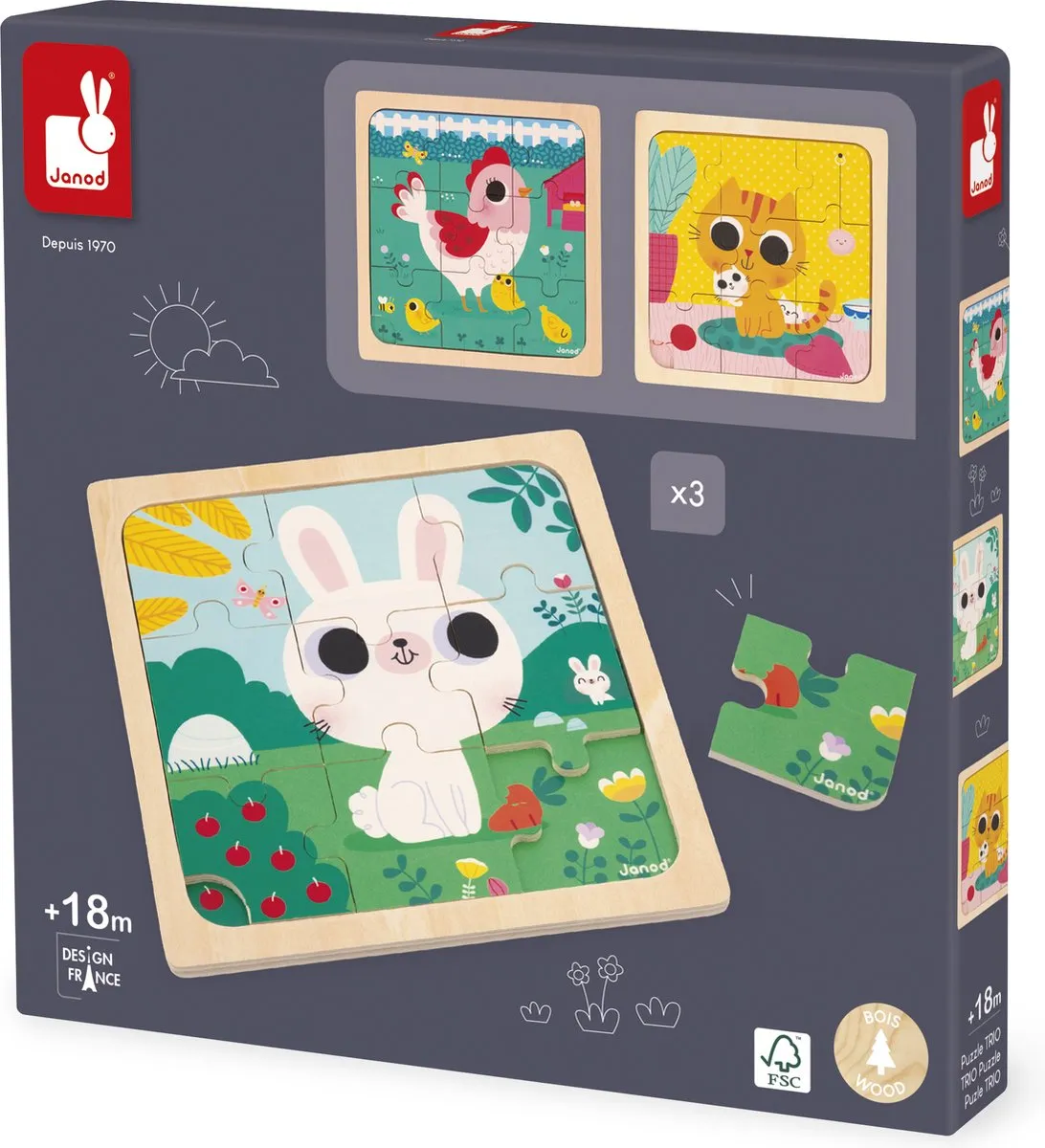 Janod Dierenthema Puzzelset 27 Stuks - 3x9 - Multikleur