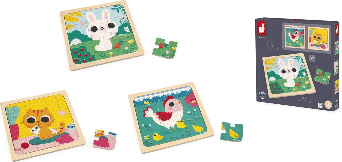 Janod Dierenthema Puzzelset 27 Stuks - 3x9 - Multikleur