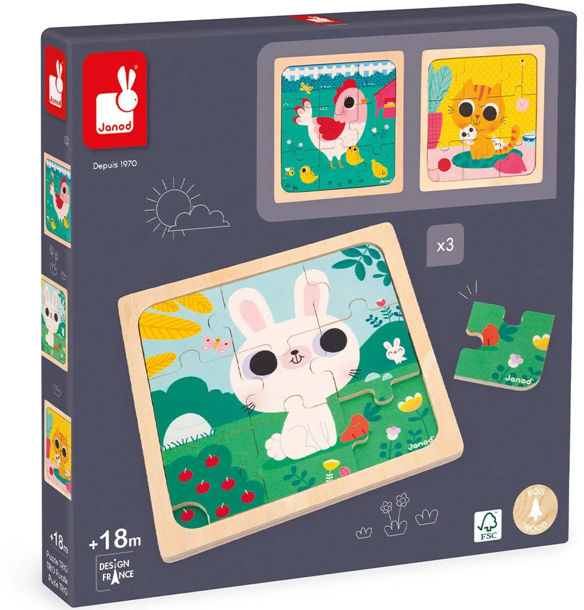 Janod Dierenthema Puzzelset 27 Stuks - 3x9 - Multikleur