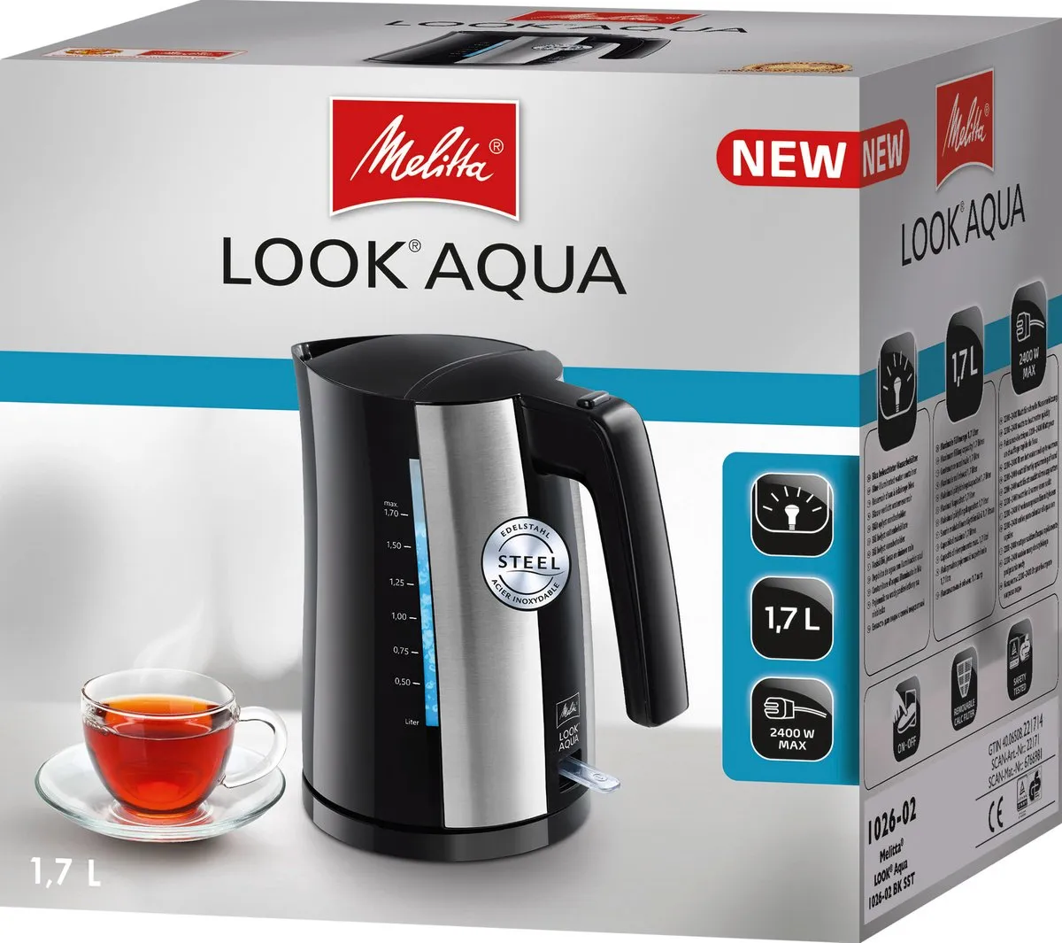 Melitta Look Aqua Waterkoker 1.7L - 2400W - Zwart