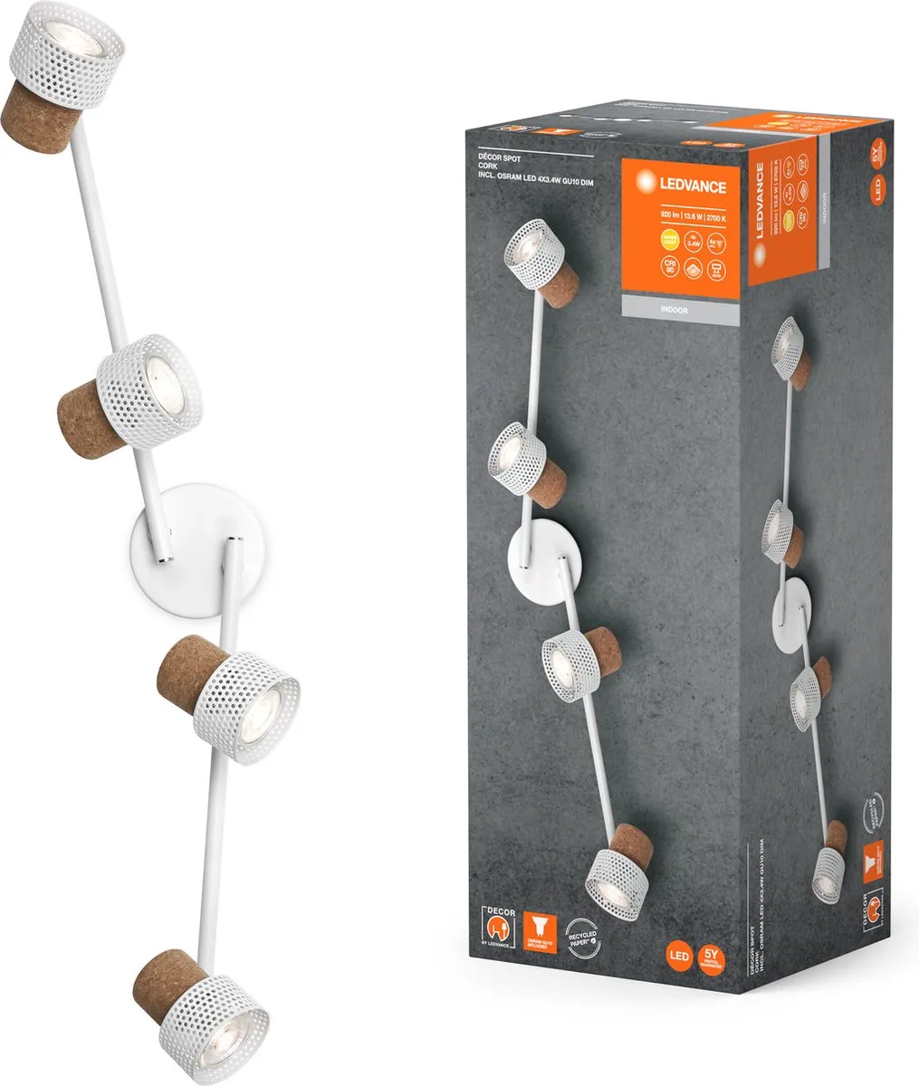 LEDVANCE Decor Spot Cork GU10 - 4x3,4W 920lm Warm Wit