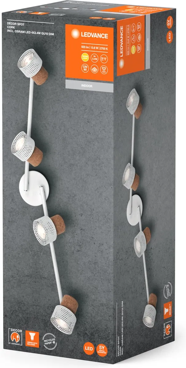 LEDVANCE Decor Spot Cork GU10 - 4x3,4W 920lm Warm Wit