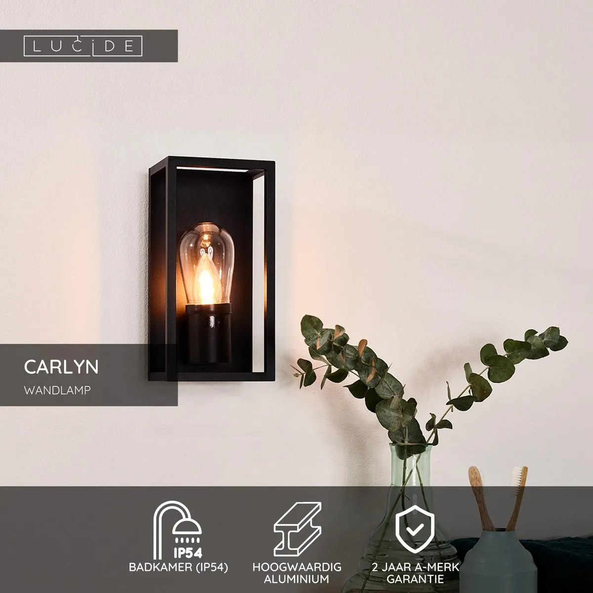 Lucide Carlyn Wandlamp E14 IP54 - Zwart