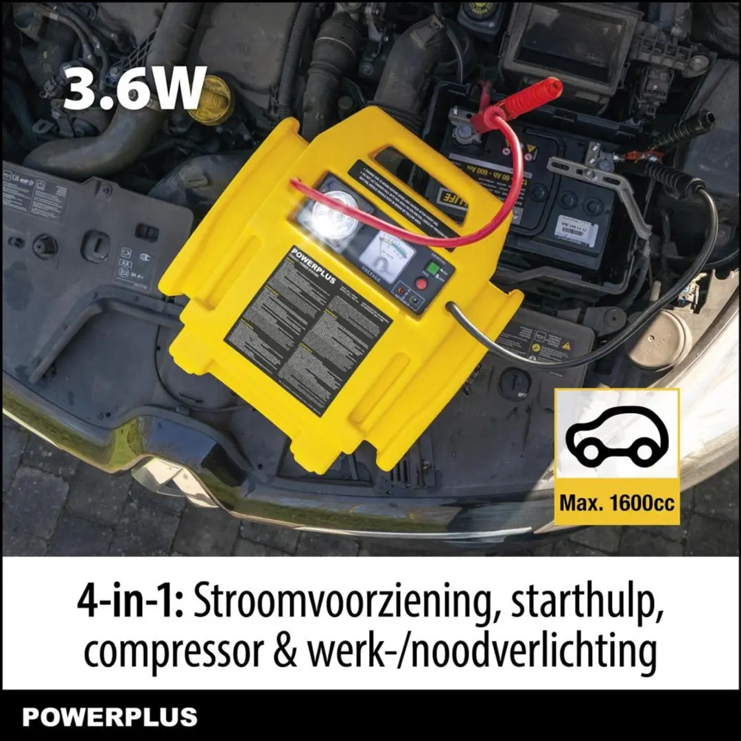 Powerplus POWX411 Energiestation - 7000mAh - 17 bar Compressor - 3.6W Licht - Geel