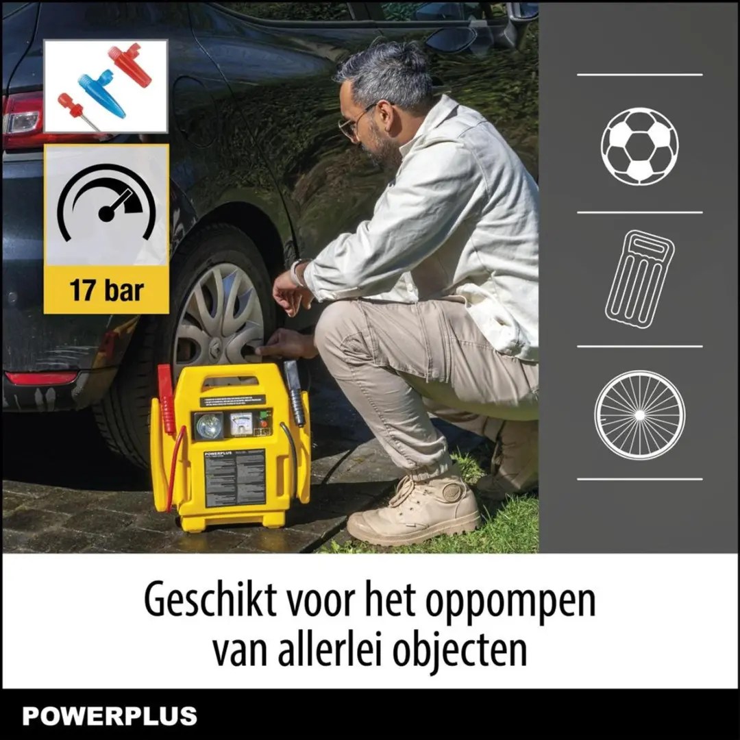 Powerplus POWX411 Energiestation - 7000mAh - 17 bar Compressor - 3.6W Licht - Geel - afbeelding 6 van 6