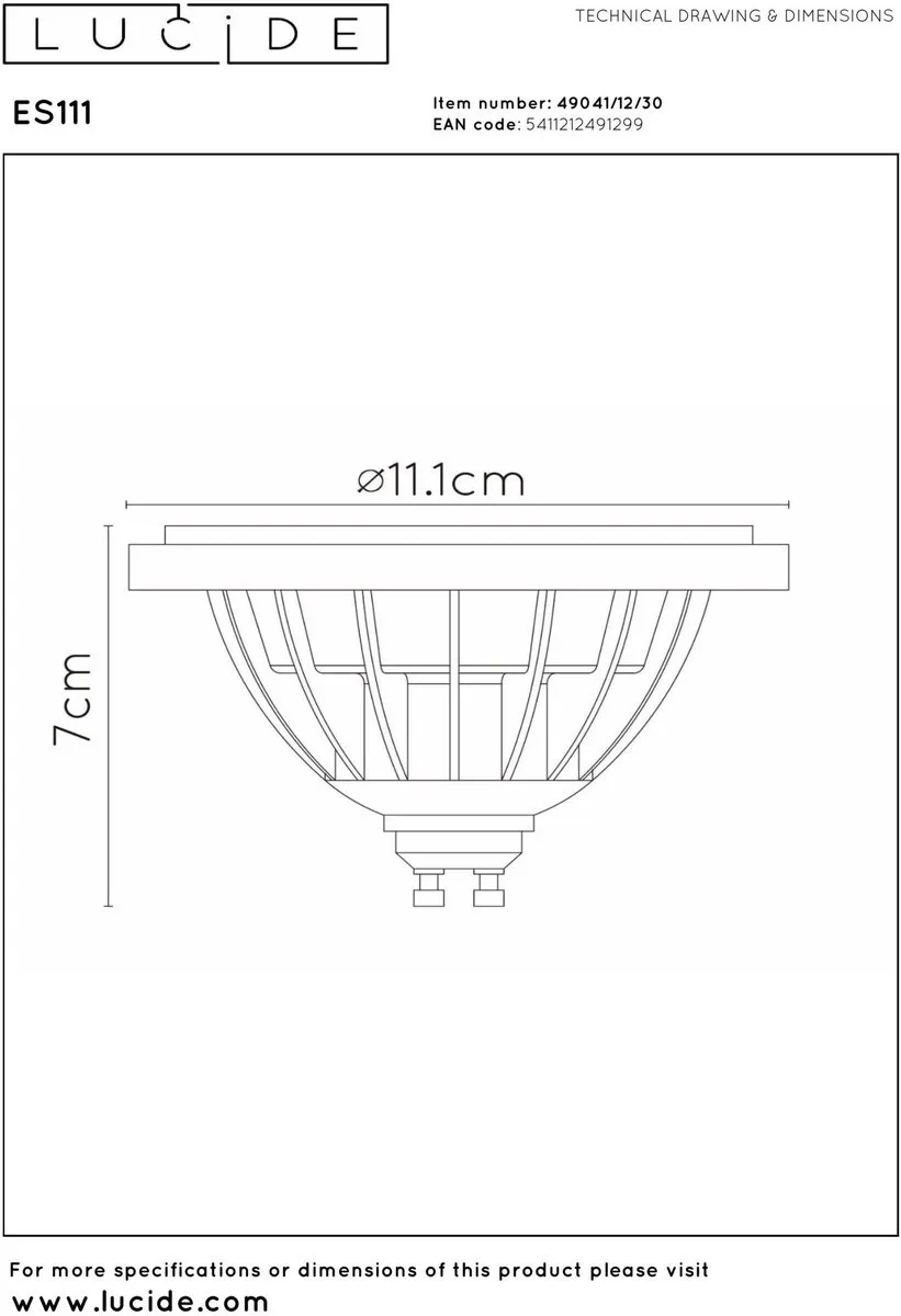 Lucide ES111 LED Lamp Ø11cm - Rookglas - 12W 2200K/3000K - afbeelding 6 van 6