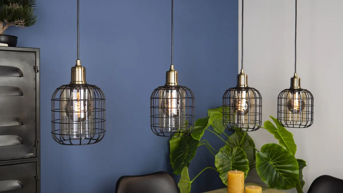 Eglo Chisle Hanglamp E27 - 4 Lichtpunten - 130cm - Zwart/Amber - afbeelding 6 van 6