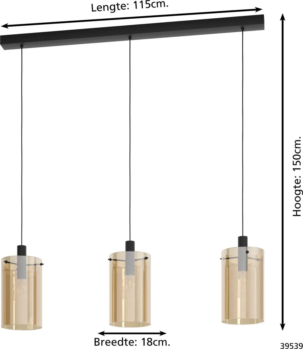 Eglo Polverara Hanglamp 3x E27 - Zwart - afbeelding 6 van 6