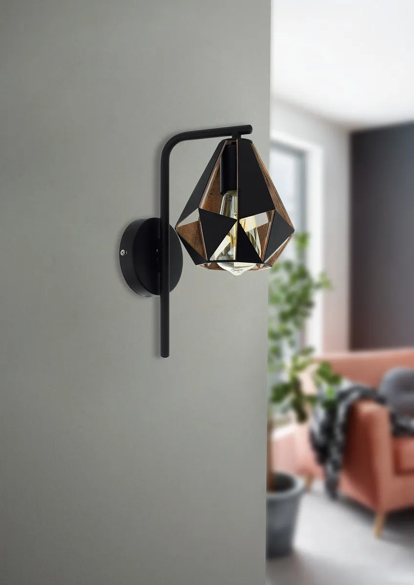 Eglo Carlton 4 Wandlamp E27 - 31,5 cm - Zwart/Koper