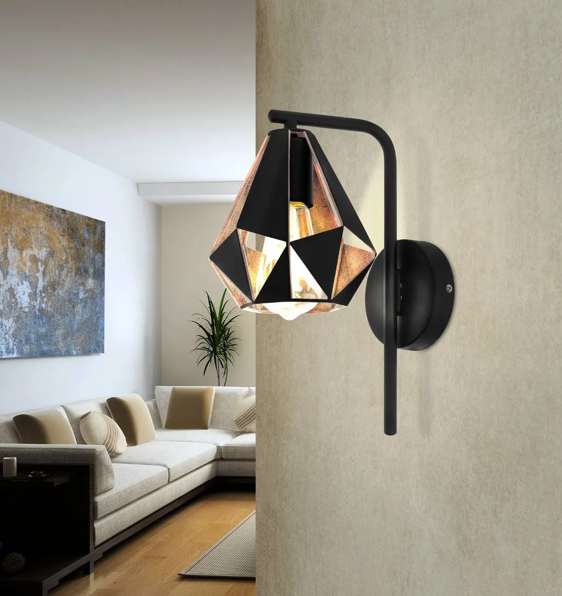 Eglo Carlton 4 Wandlamp E27 - 31,5 cm - Zwart/Koper