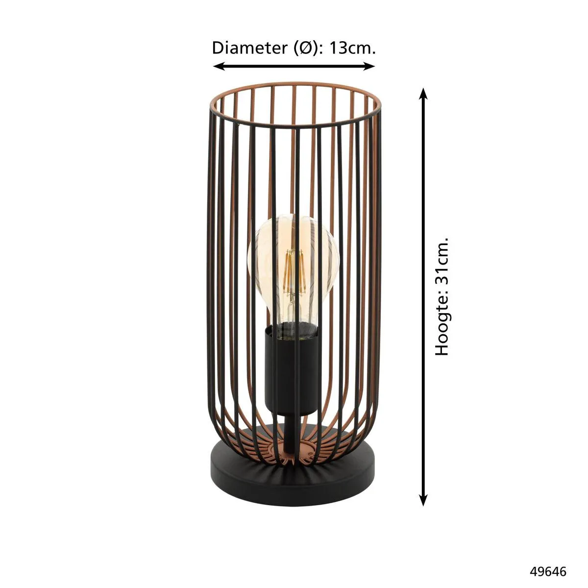Eglo Roccamena Tafellamp E27 - 31 cm - Zwart/Koper - afbeelding 6 van 6