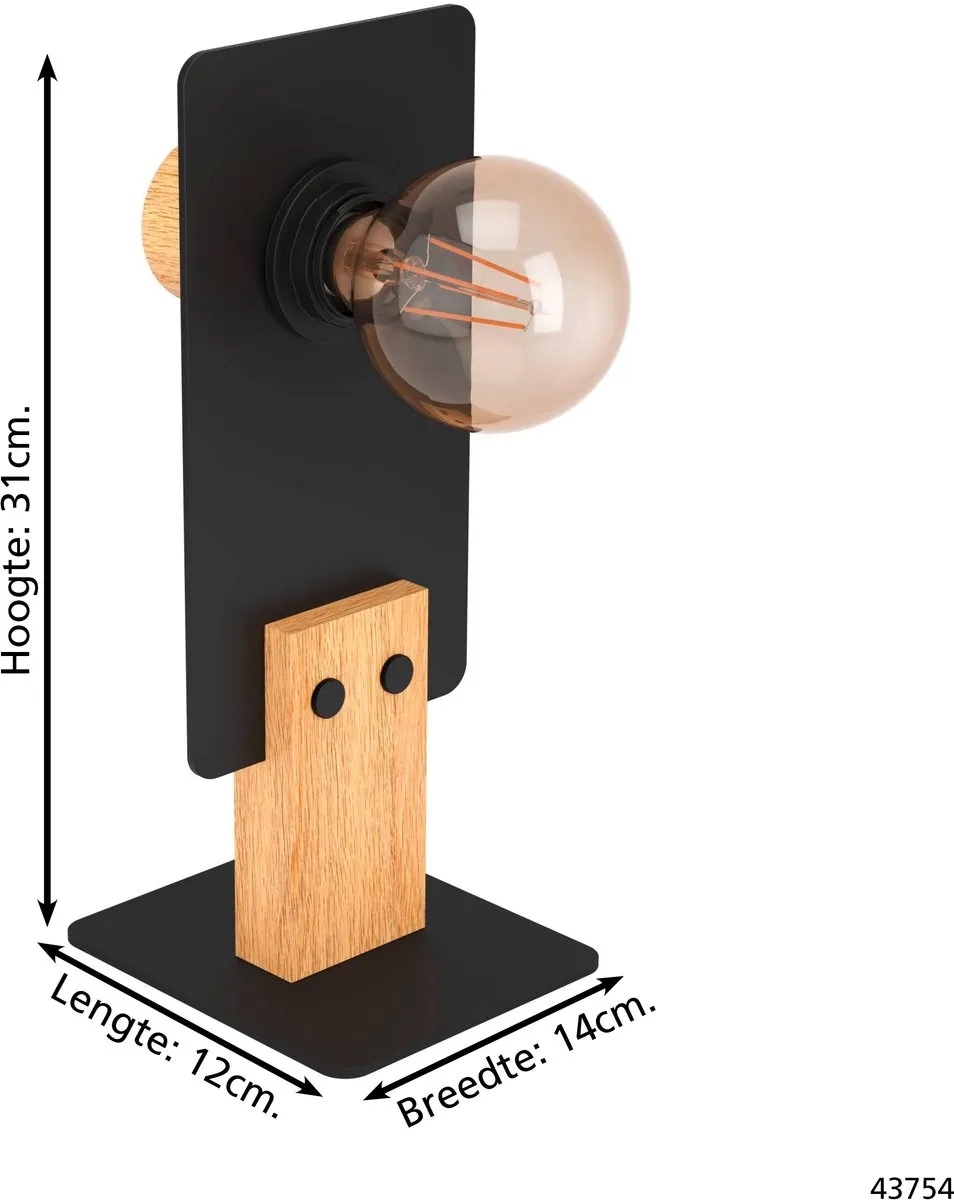 Eglo Bramerton Tafellamp E27 - Staal/Hout - Zwart/Bruin