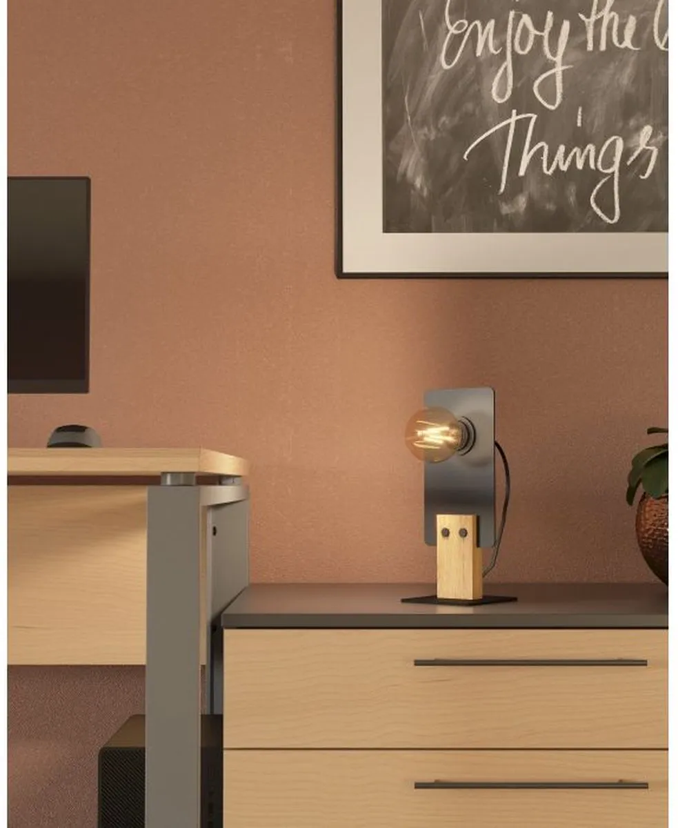 Eglo Bramerton Tafellamp E27 - Staal/Hout - Zwart/Bruin