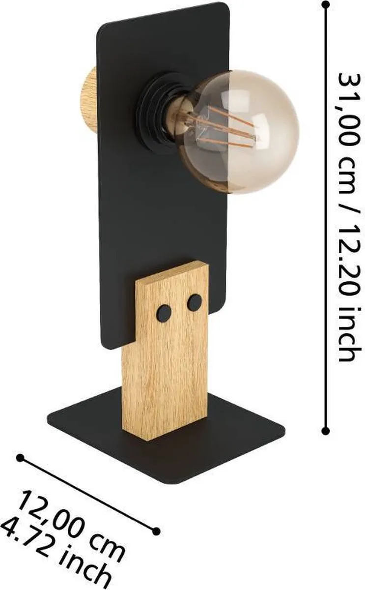 Eglo Bramerton Tafellamp E27 - Staal/Hout - Zwart/Bruin