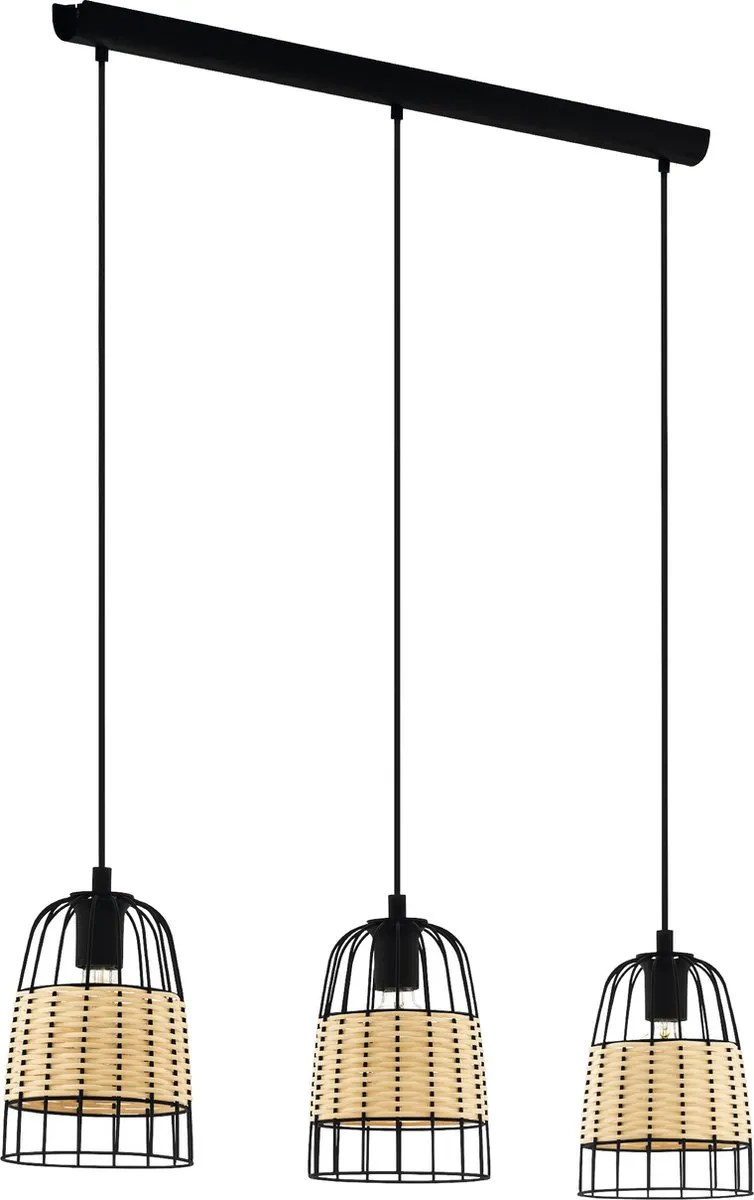 Eglo Anwick Hanglamp E27 - 88cm - Zwart/Rotan