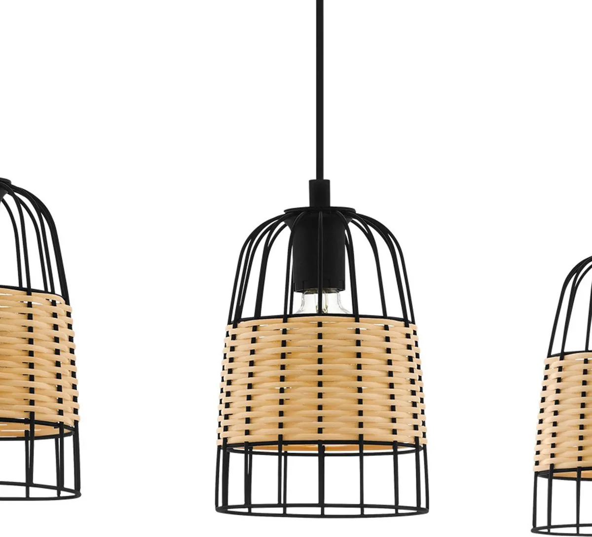 Eglo Anwick Hanglamp E27 - 88cm - Zwart/Rotan