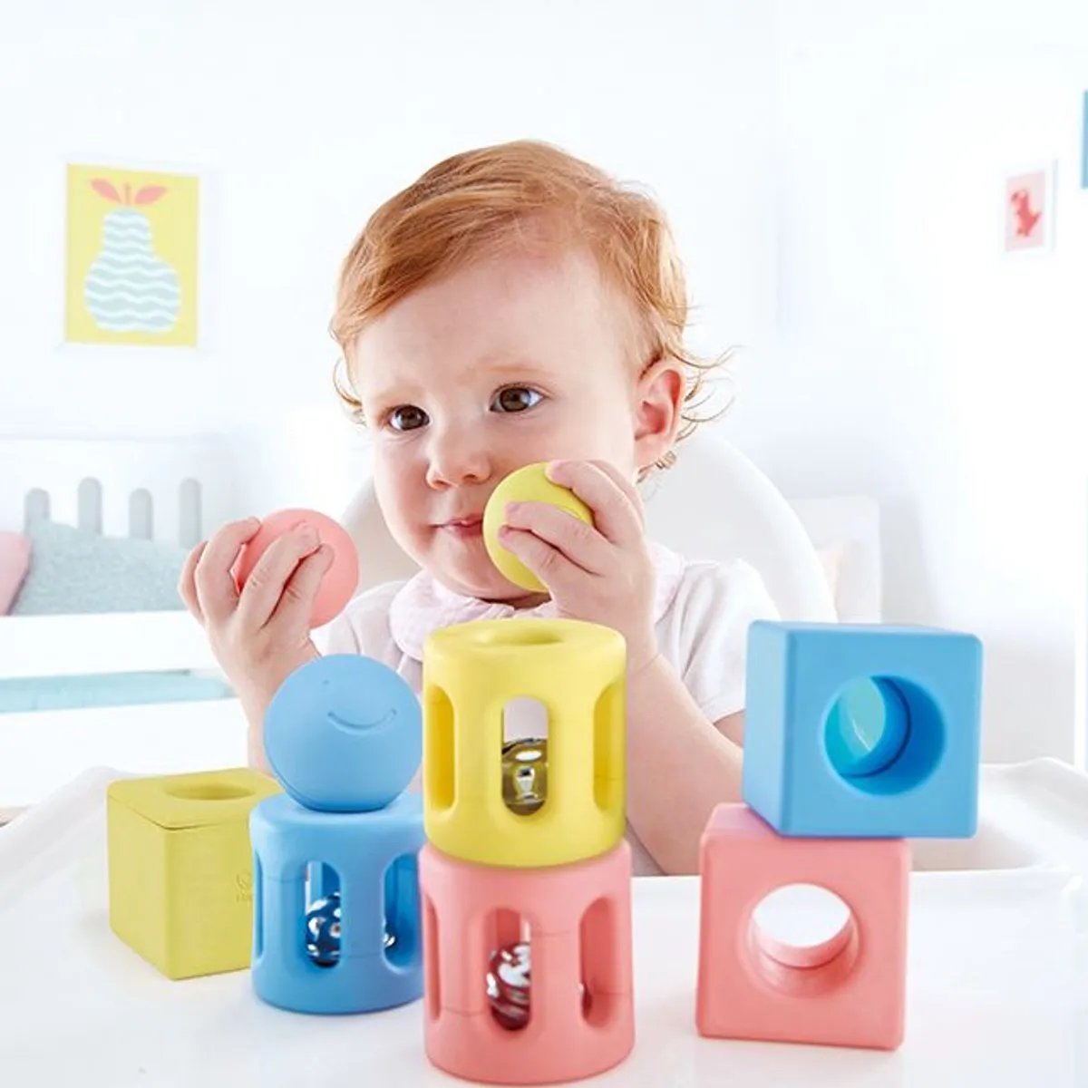 Hape Baby Rammelaars Rijst 3 Sets - 9 Stuks - Primaire Kleuren
