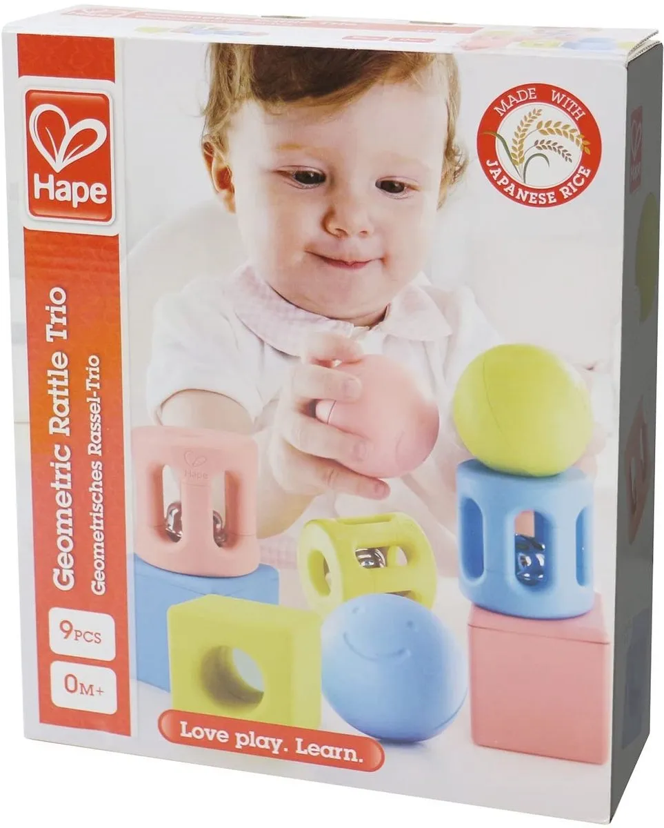 Hape Baby Rammelaars Rijst 3 Sets - 9 Stuks - Primaire Kleuren