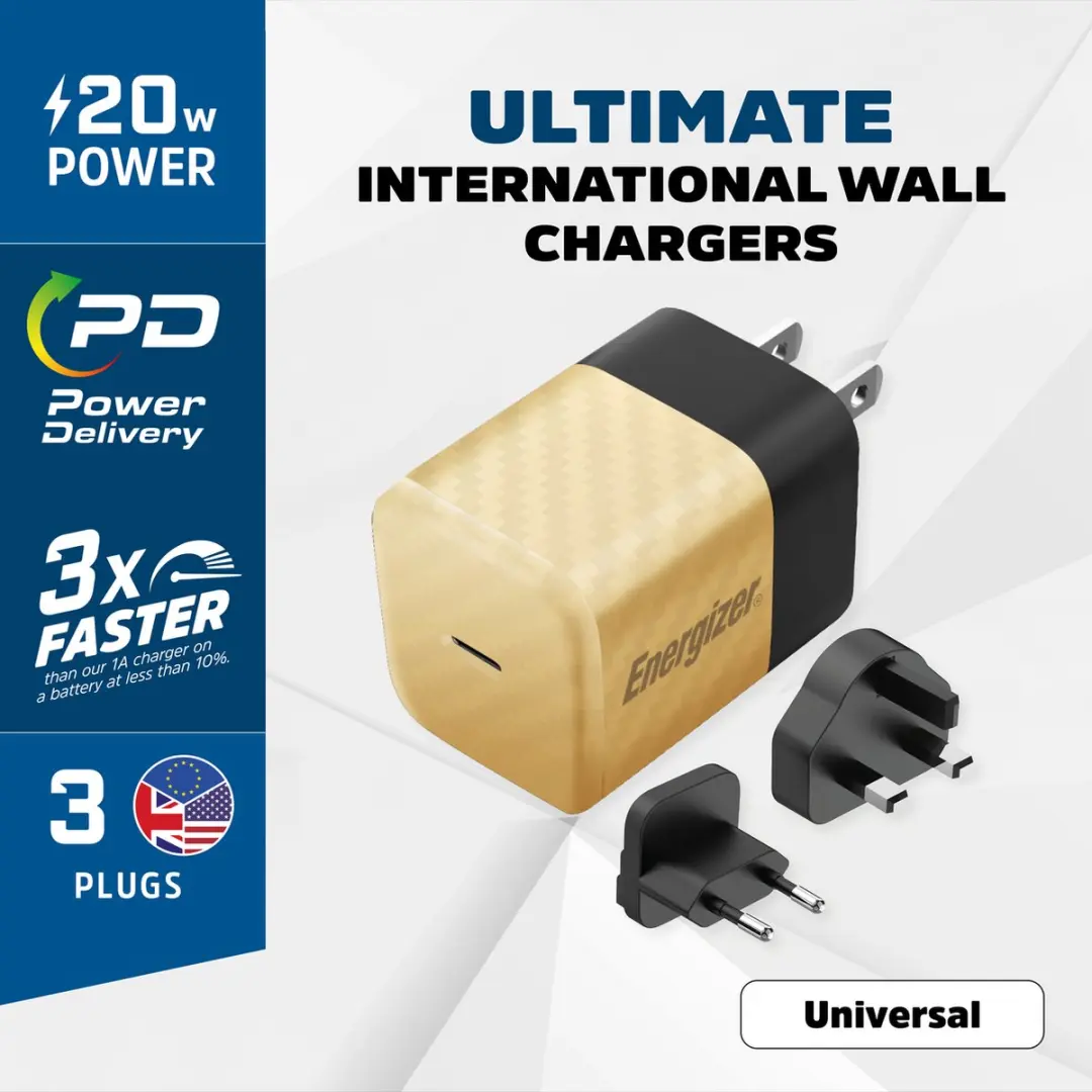 Energizer A20MUGD Multi Plug Oplader Reisstekker 20W - US/UK/EU