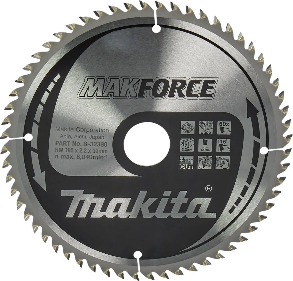 Makita B-32390 Cirkelzaagblad Hout Makforce 190mm - 60T