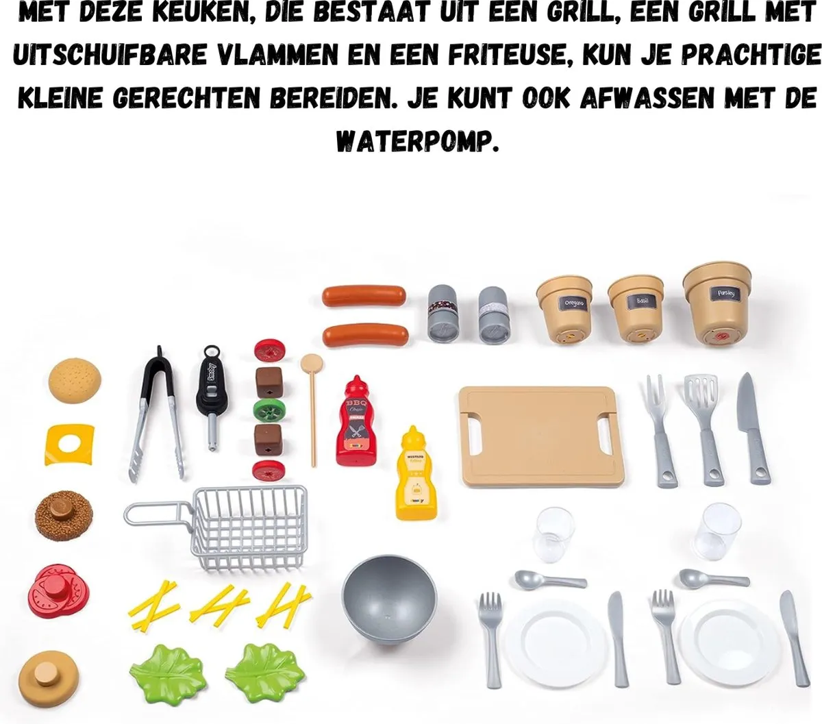 Smoby Buitenkeuken Zwart - Barbecue & Speelgoedset