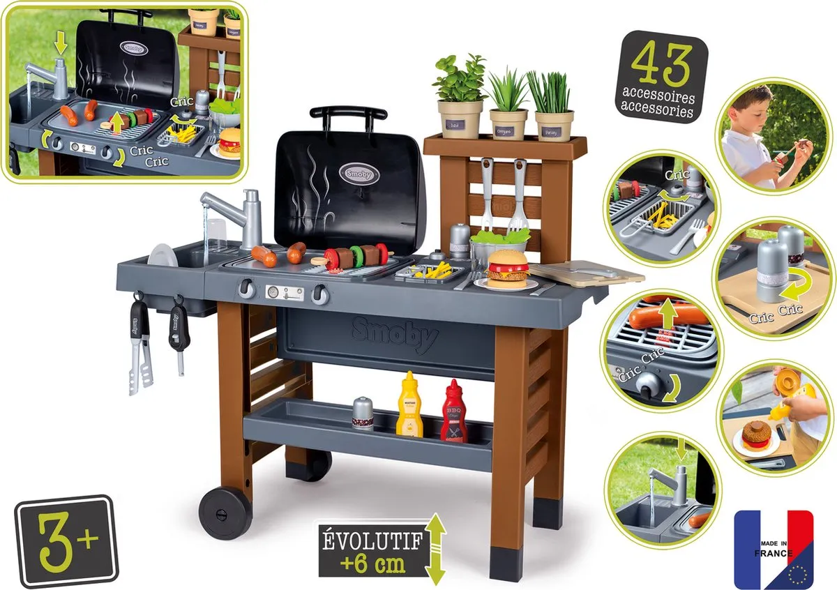 Smoby Buitenkeuken Zwart - Barbecue & Speelgoedset