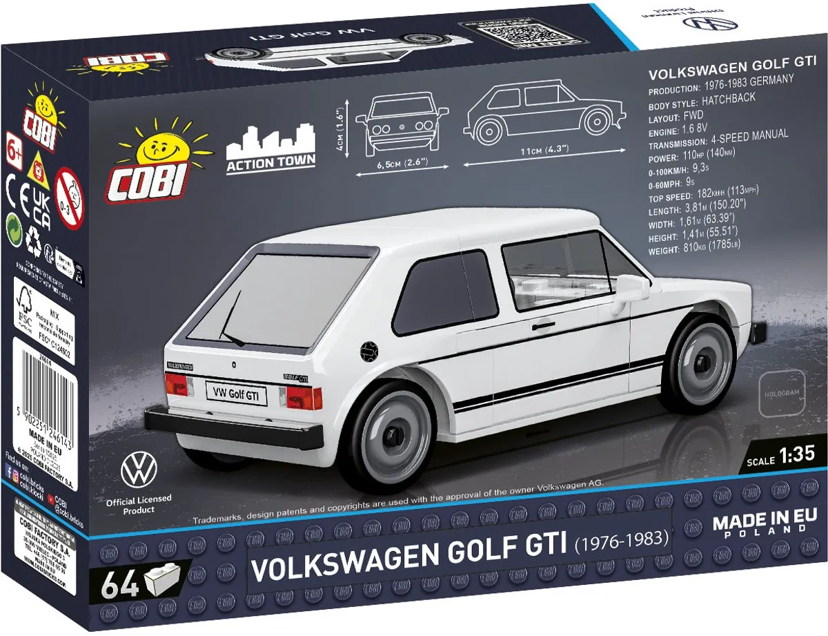 Cobi VW Golf GTI Bouwset 1:35 - 64 Onderdelen - Meerkleurig
