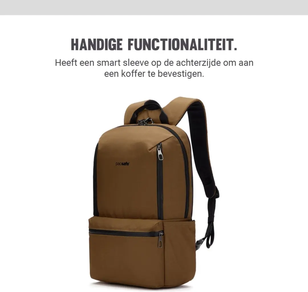 Pacsafe Metrosafe X Rugzak 20L - RFID-blokkerend - Lichtbruin - afbeelding 6 van 6