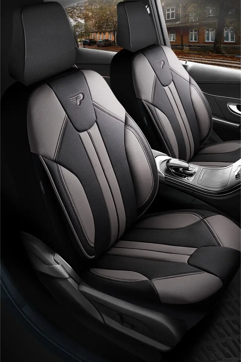 Panda Stoelhoezen Opel Corsa 2000-2006 - Zwart/Grijs Leder - Voorstoelen Set