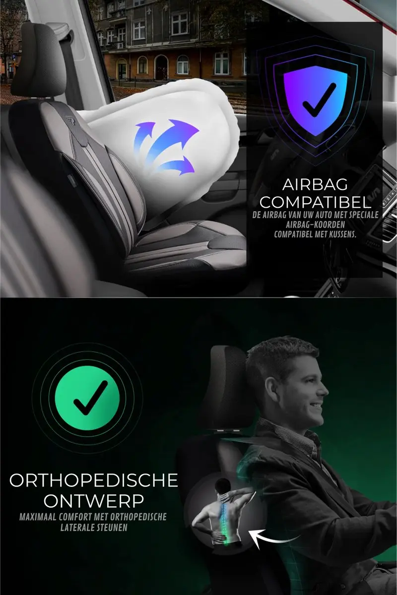 Panda Stoelhoezen Opel Corsa 2000-2006 - Zwart/Grijs Leder - Voorstoelen Set