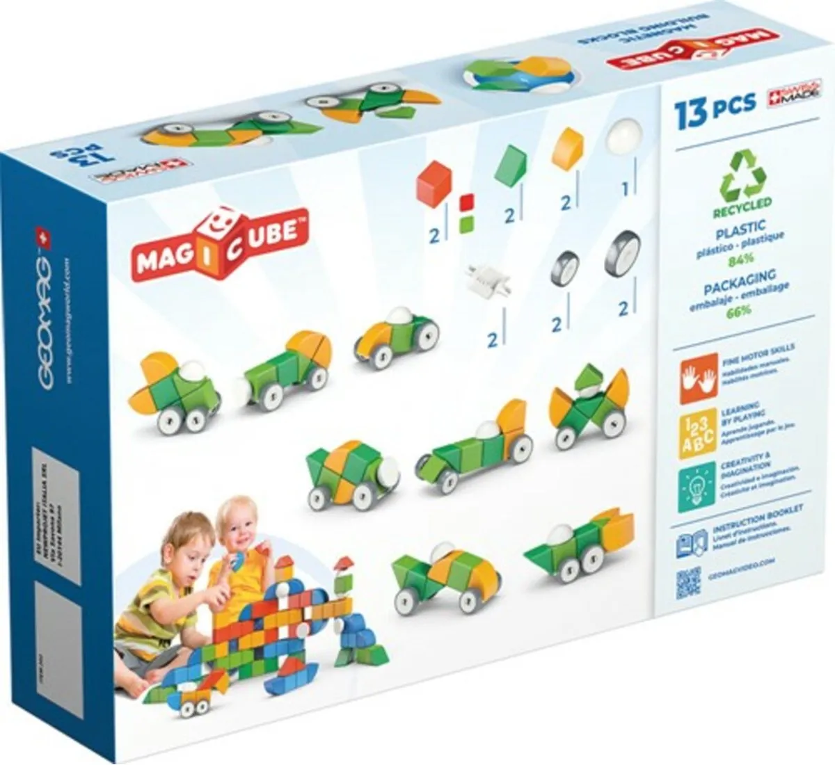Geomag Magicube Recyclede Vormen Wielen - 13-delig - Lichtgroen/ Groen/ Oranje