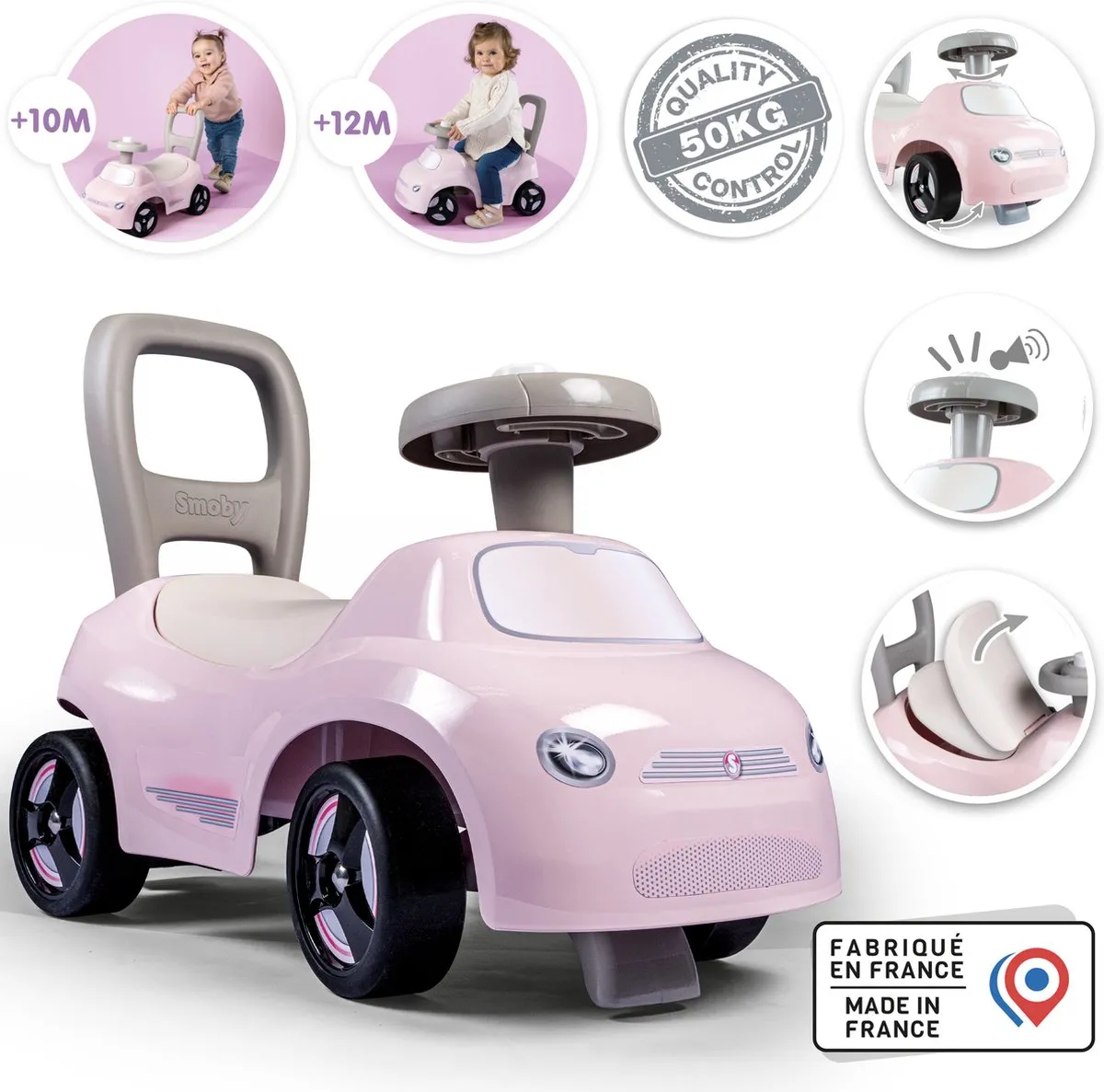Smoby - Auto - Ride-On - Roze - Loopwagen - Vanaf 10m.
