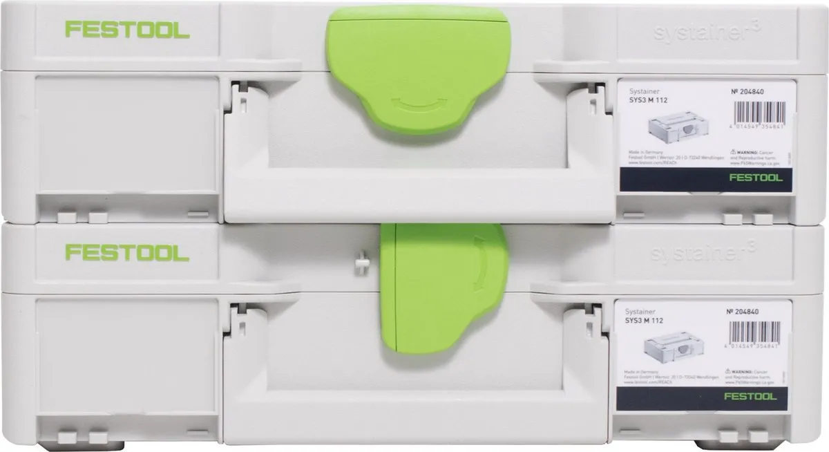 Festool Systainer SYS3 M 112 - 2x 7,7L - 396x296x112mm - Grijs/ Groen - afbeelding 3 van 4